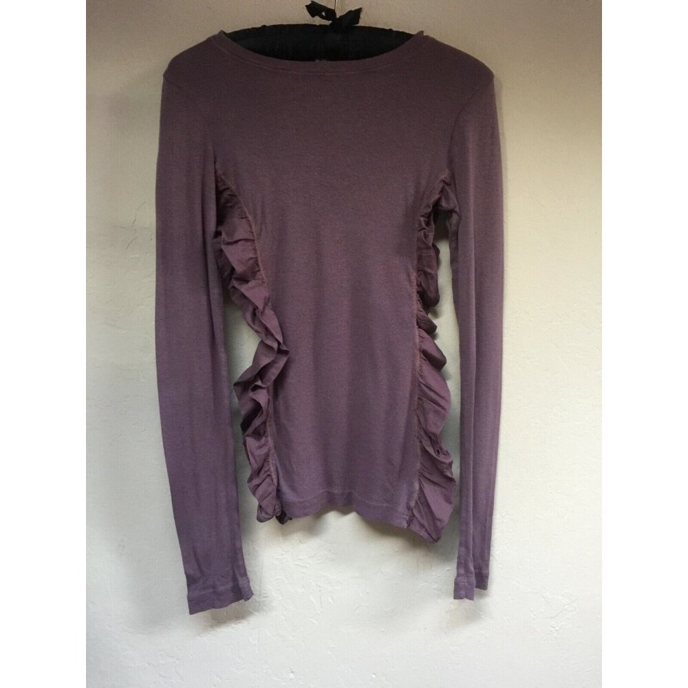 Burning Torch Womens Long Sleeves Top Blouse Stretch Ruffled Cotton Large Purple